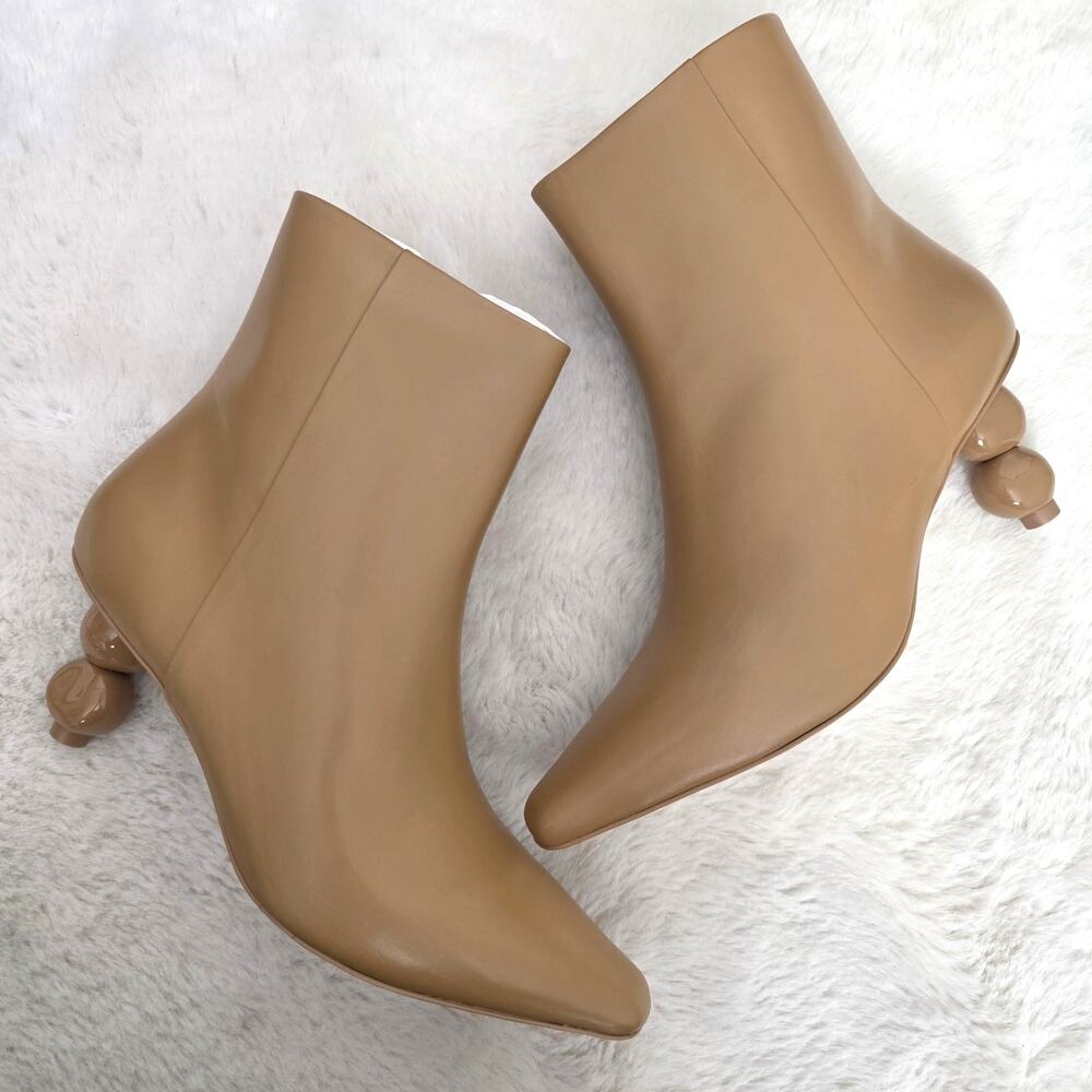 NEW Cult Gaia Camel Daylee Leather Ankle Booties Spherical Heel EU 39.5 US 9.5
